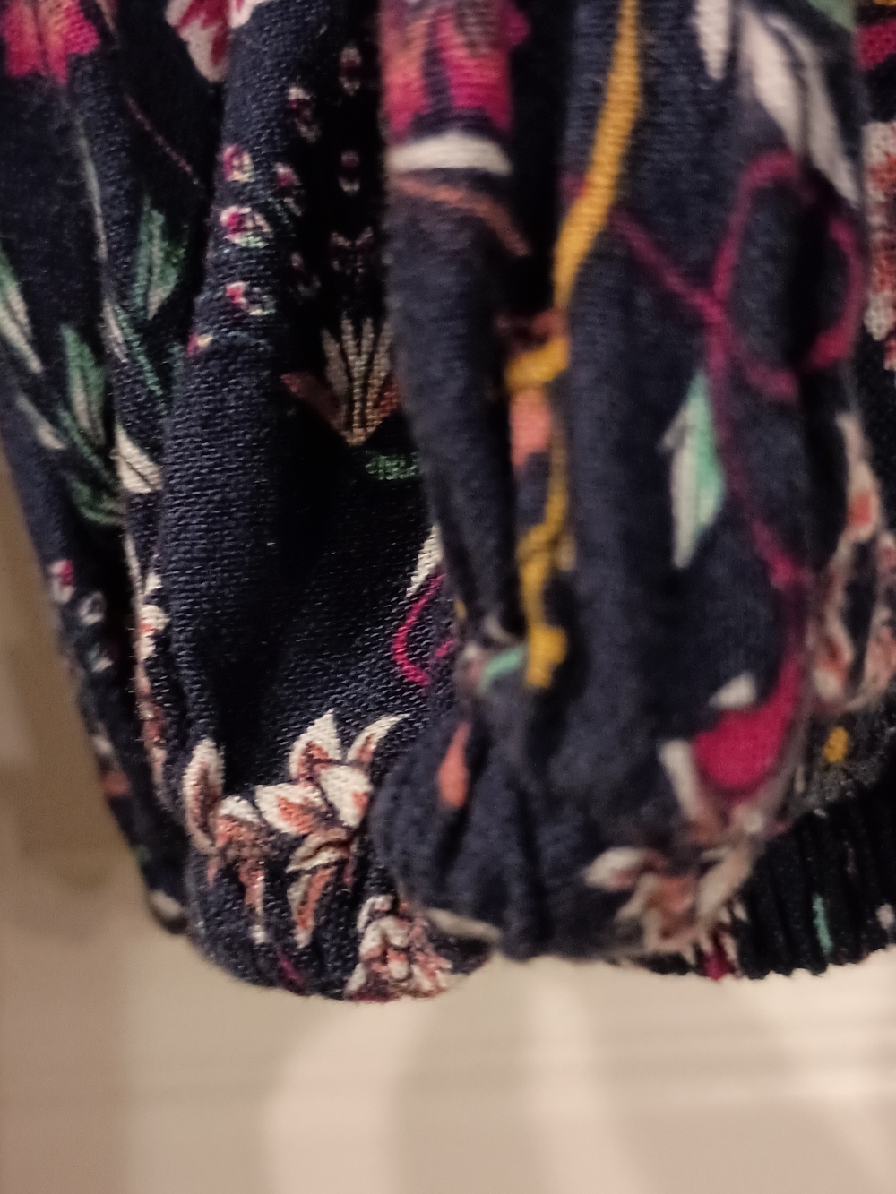 St. John's Bay Navy Floral Dress waist tie with Long Sleeves - Picture 4 of 7